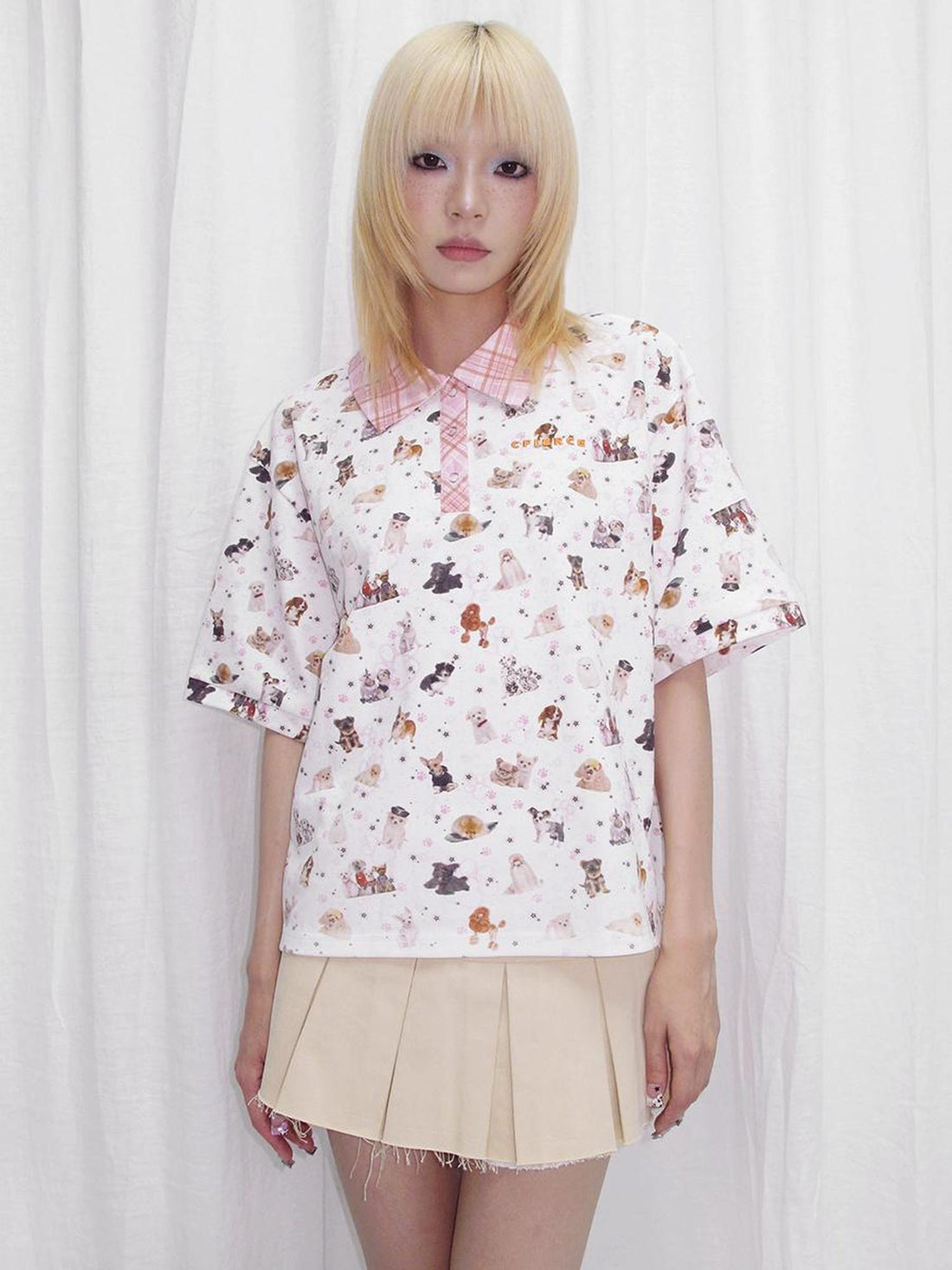 CFIERCE Vintage Dog Print Polo Shirt
