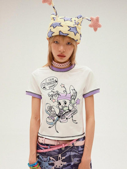 CFIERCE White Rabbit Sprite Print Slim Fit Crew Neck Women&