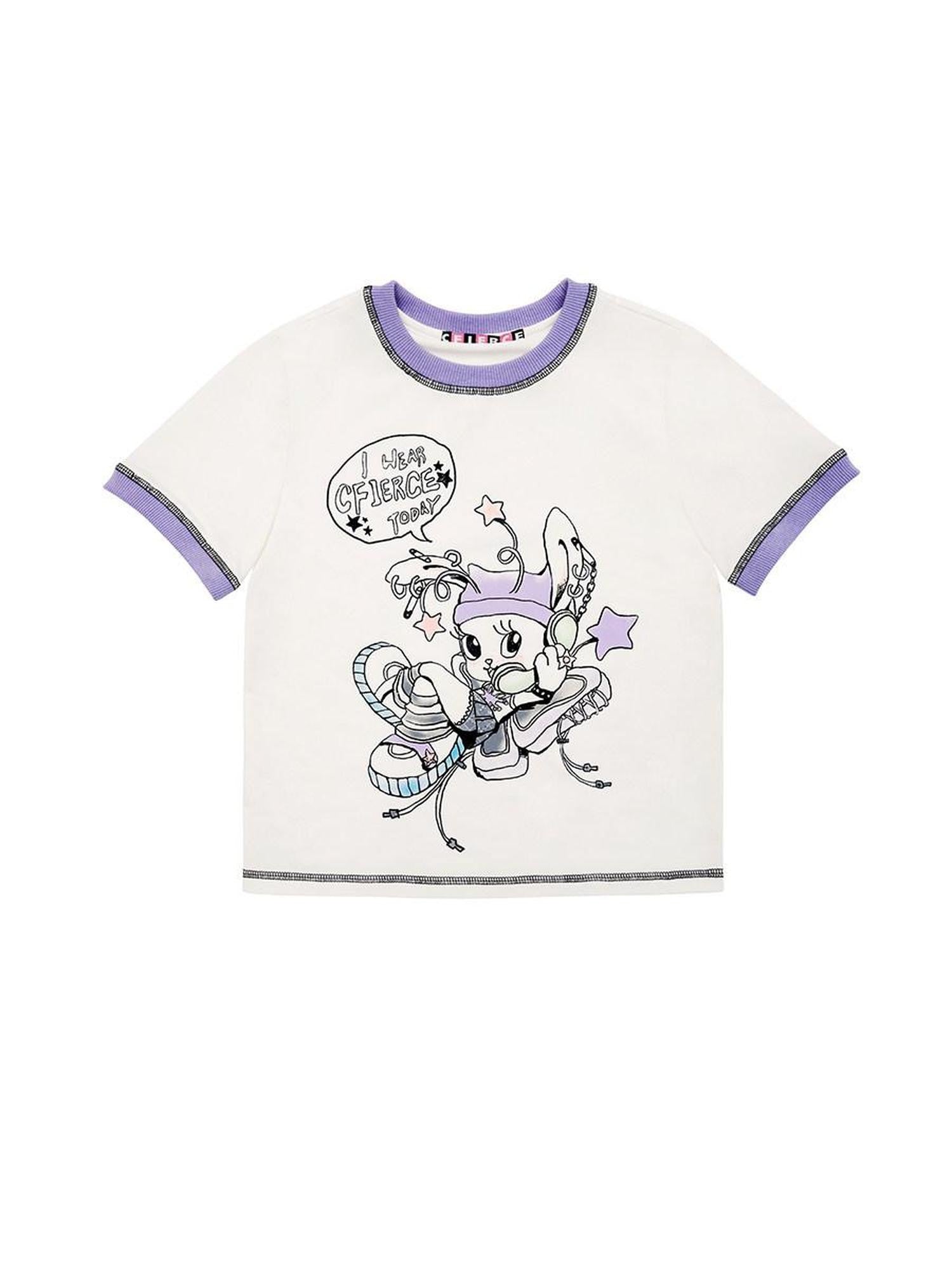 CFIERCE White Rabbit Sprite Print Slim Fit Crew Neck Women&