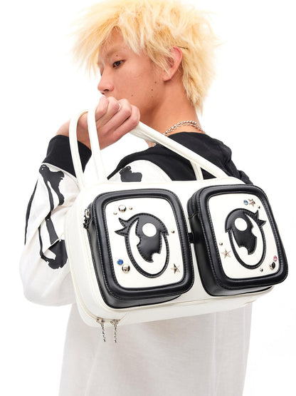 CFIERCE White Square Big Eye Print Single Strap Zip Closure Women&