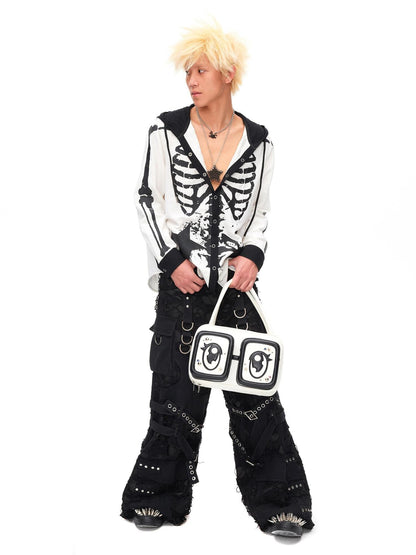 CFIERCE White Square Big Eye Print Single Strap Zip Closure Women&