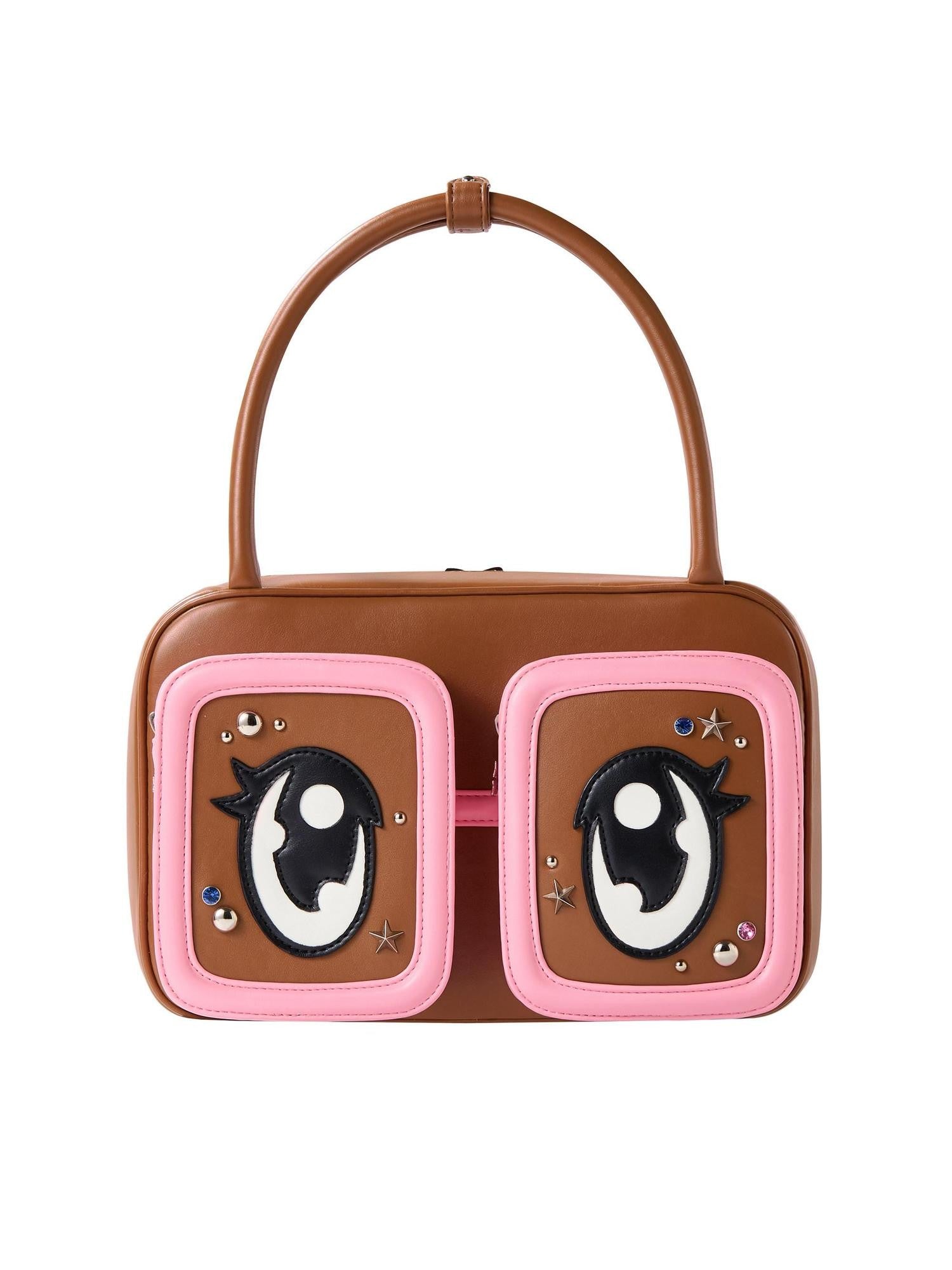 CFIERCE White Square Big Eye Print Single Strap Zip Closure Women&