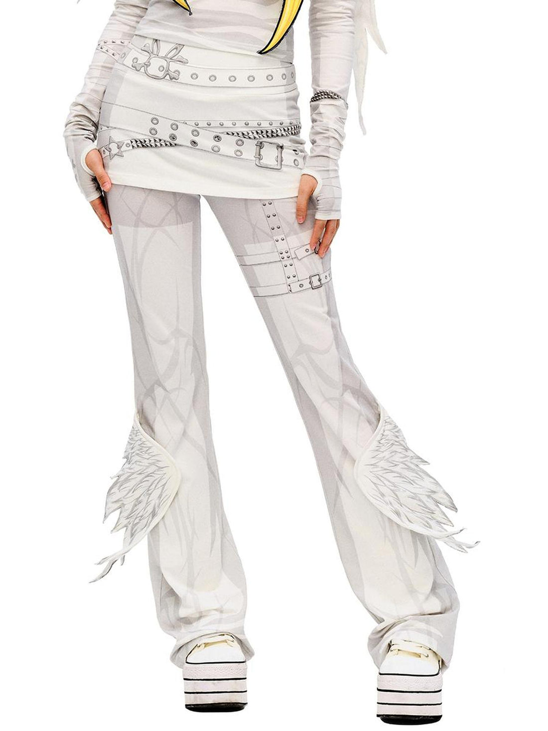 CFIERCE Winged Print Culottes With Angelic Skirt Detail