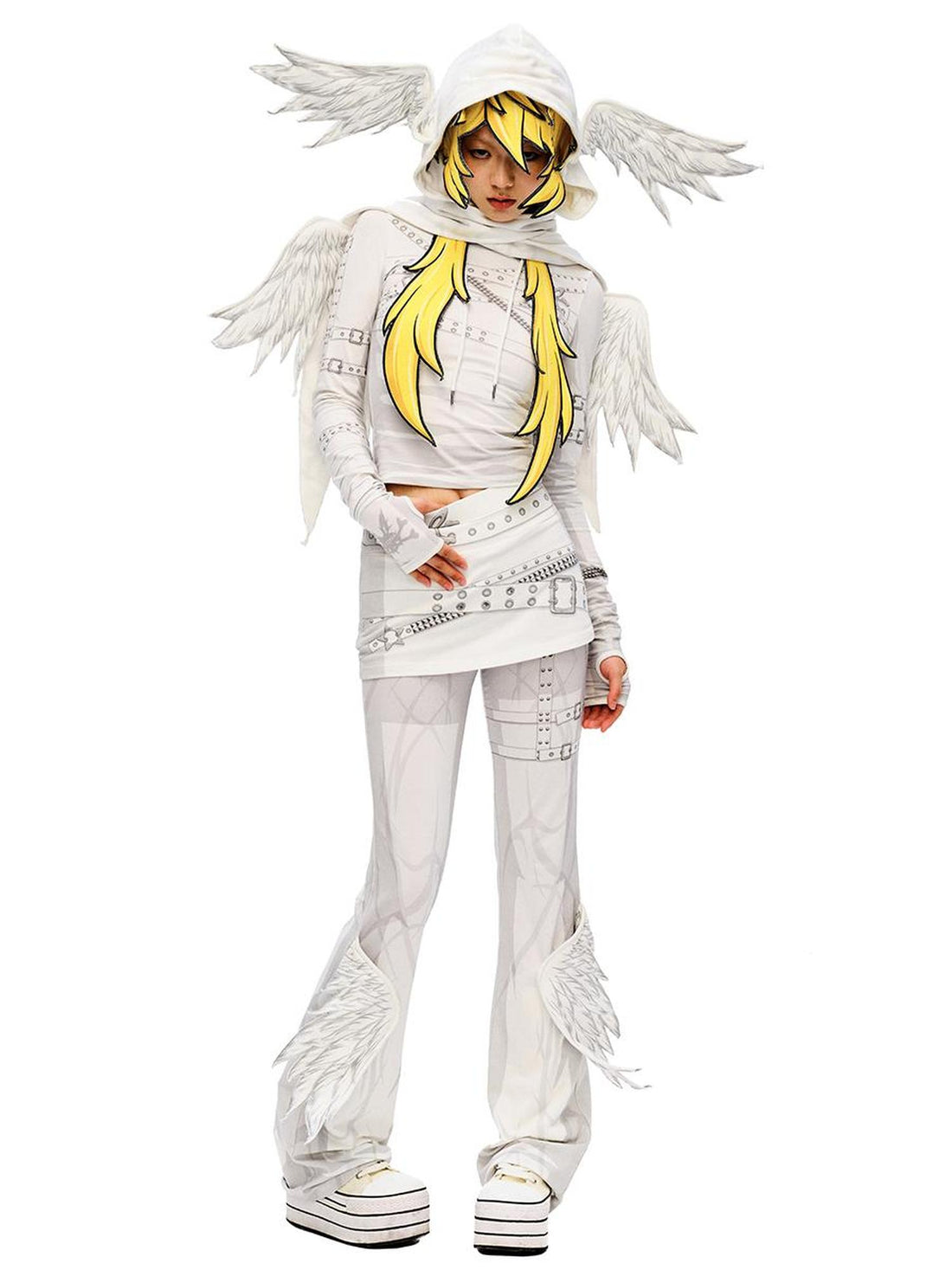CFIERCE Winged Print Culottes With Angelic Skirt Detail