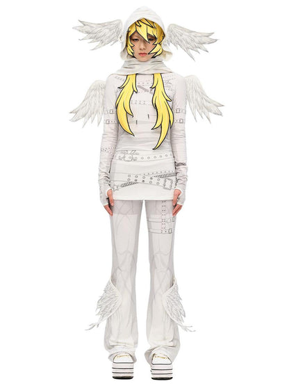 CFIERCE Winged Print Culottes With Angelic Skirt Detail