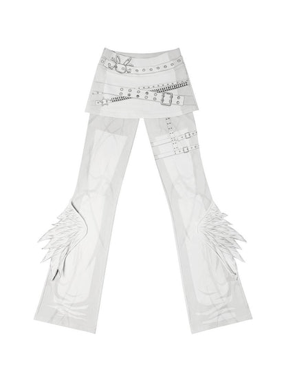 CFIERCE Winged Print Culottes With Angelic Skirt Detail
