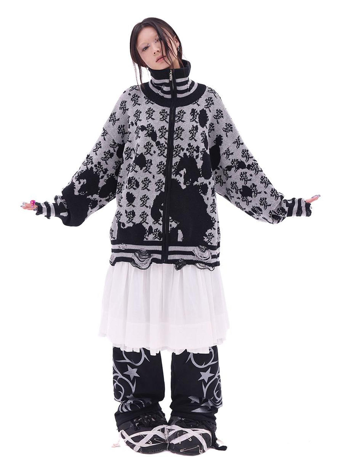 CFIERCE Year Of The Serpent Knit Cardigan V Neck T Shirt Long Sleeve