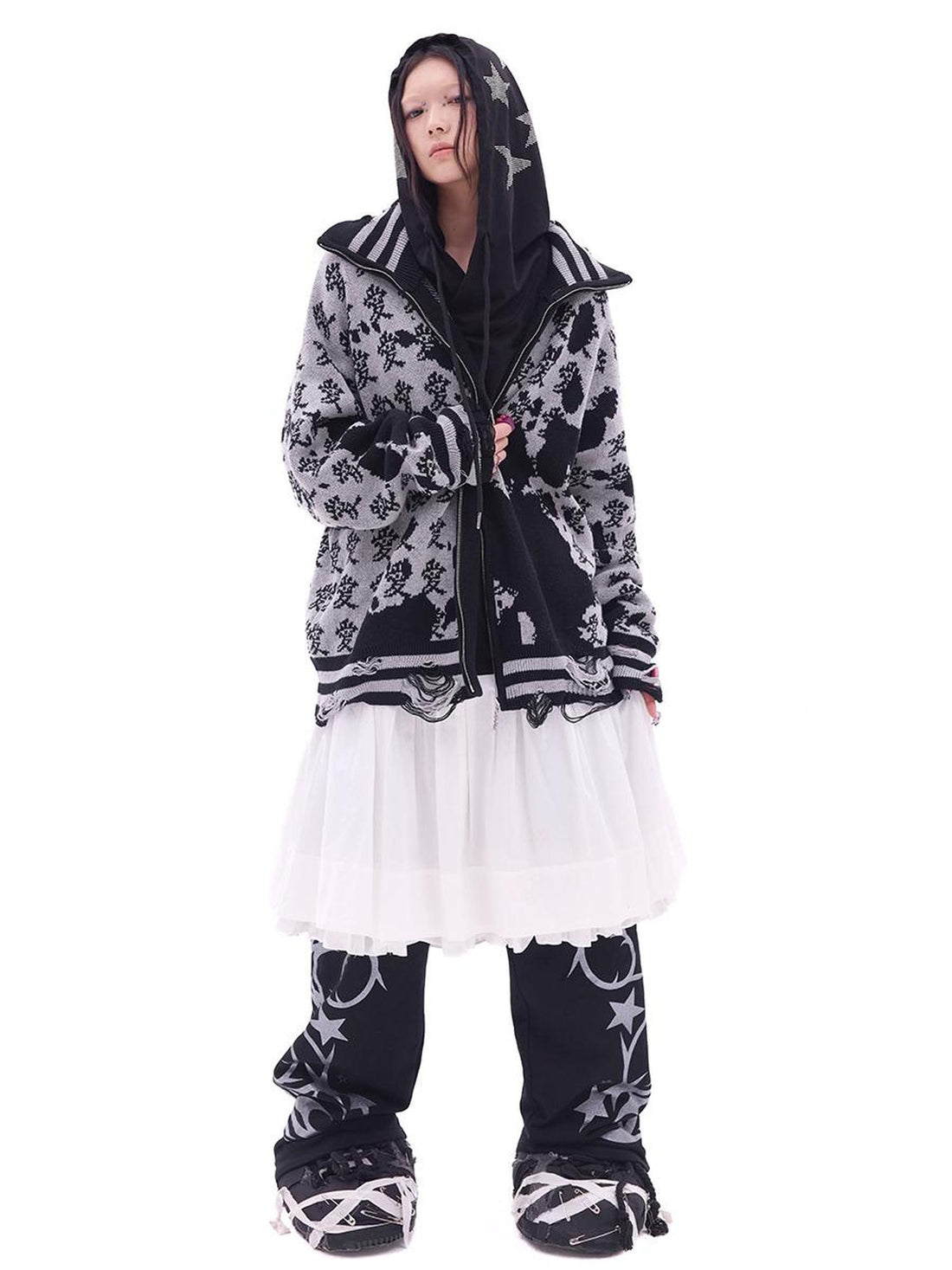CFIERCE Year Of The Serpent Knit Cardigan V Neck T Shirt Long Sleeve