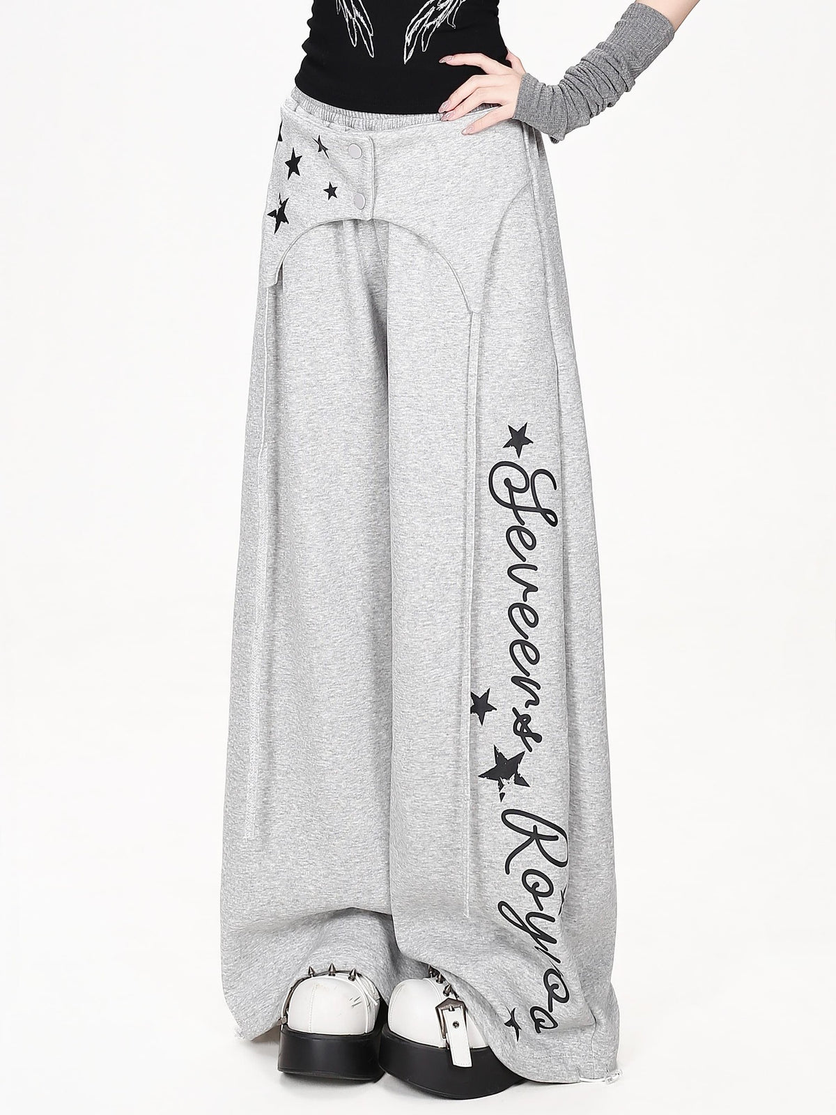 CRAZYGIRL Asymmetric High Waist Letter Print Loose Fit Women&