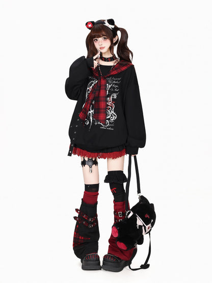 CRAZYGIRL Asymmetric Star Patch Plaid Spliced Y2k Women&