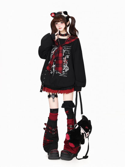 CRAZYGIRL Asymmetric Star Patch Plaid Spliced Y2k Women&