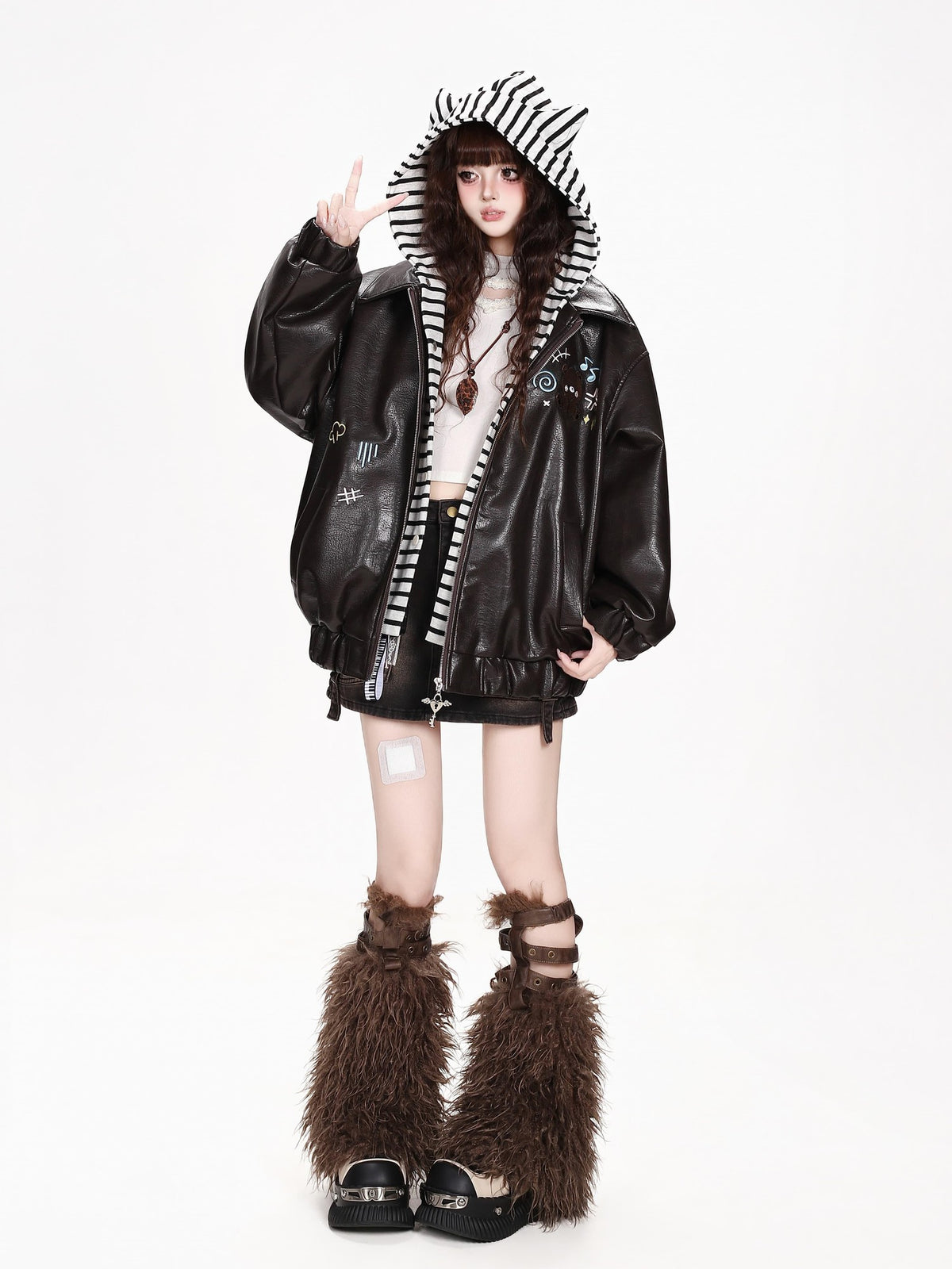 CRAZYGIRL Bear Embroidered Hooded Cat Ear Women&