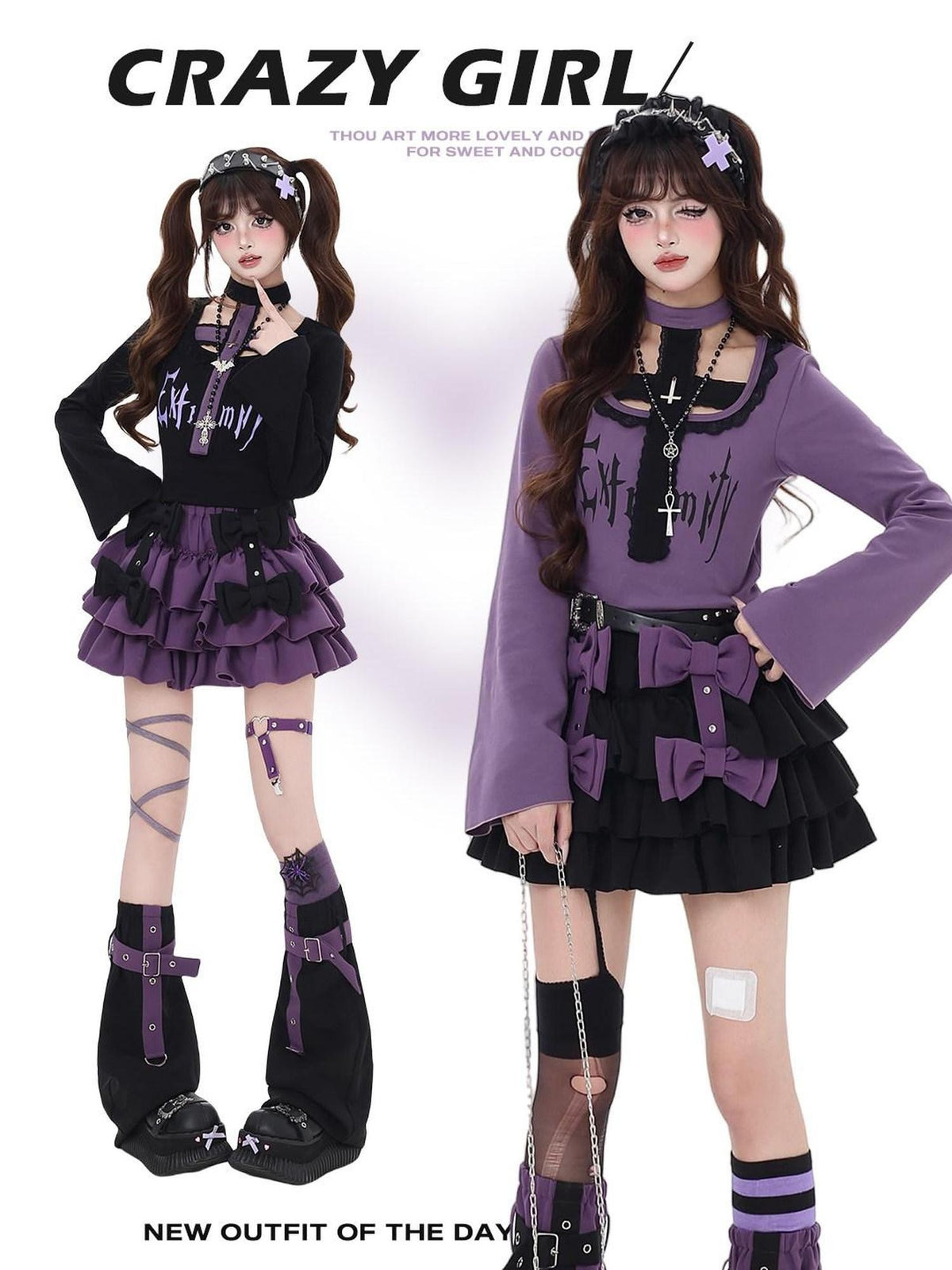 CRAZYGIRL Black Purple Gothic Halter Letter Print Slim Women&
