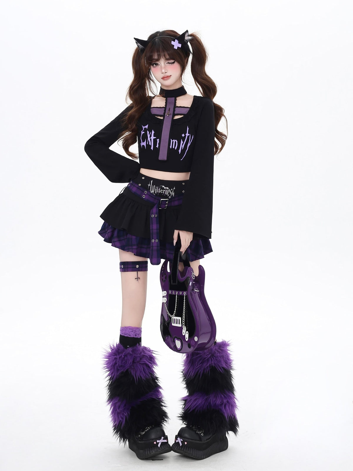 CRAZYGIRL Black Purple Gothic Halter Letter Print Slim Women&