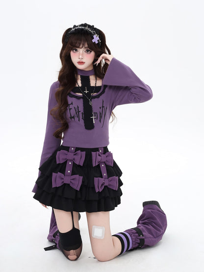 CRAZYGIRL Black Purple Gothic Halter Letter Print Slim Women&