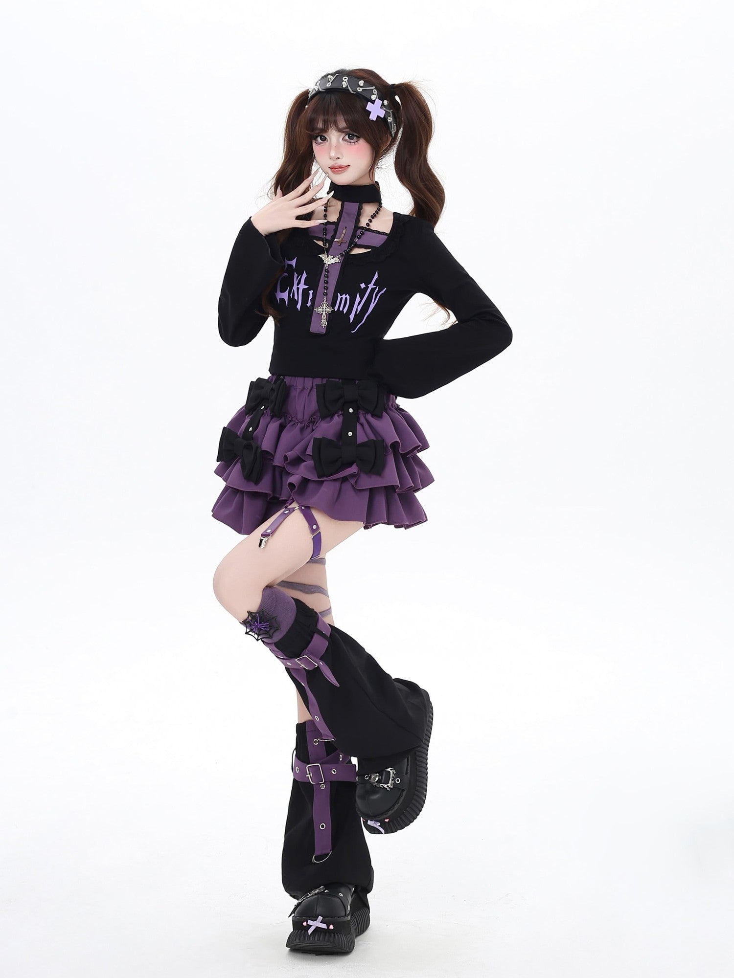 CRAZYGIRL Black Purple Gothic Halter Letter Print Slim Women&