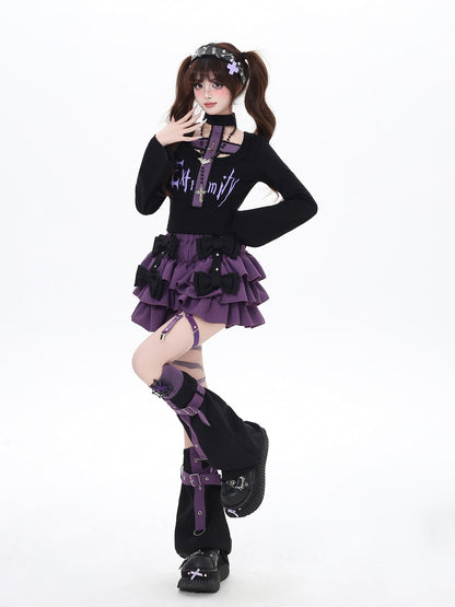 CRAZYGIRL Black Purple Gothic Halter Letter Print Slim Women&