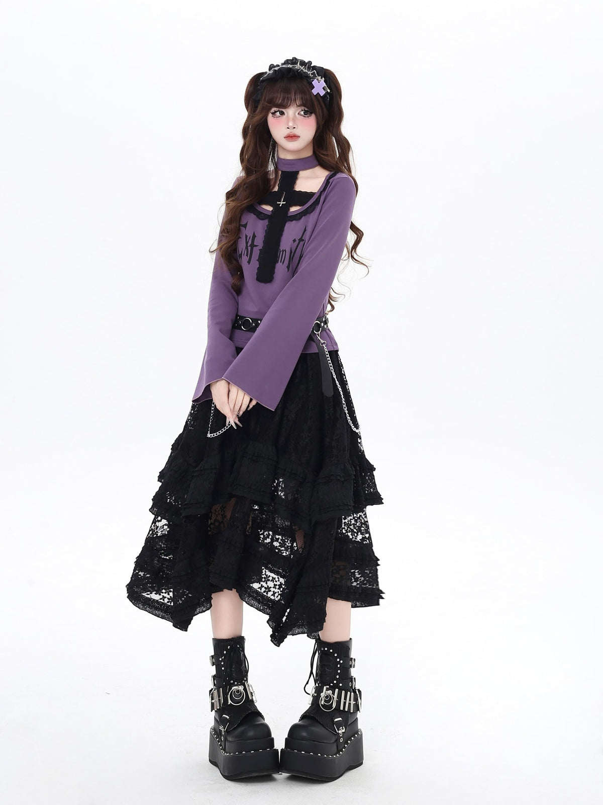 CRAZYGIRL Black Purple Gothic Halter Letter Print Slim Women&