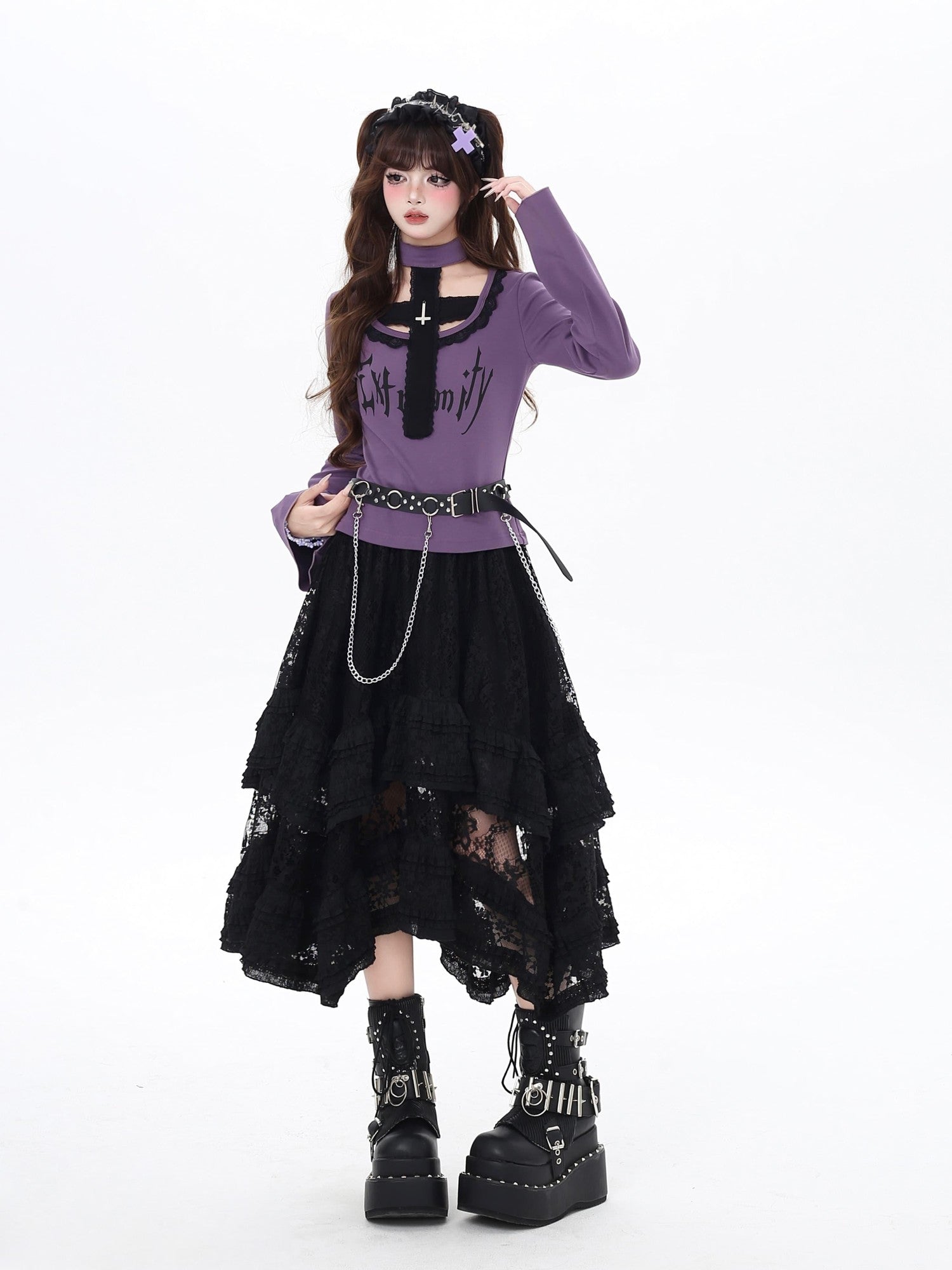 CRAZYGIRL Black Purple Gothic Halter Letter Print Slim Women&