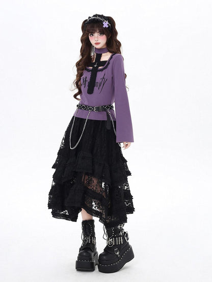 CRAZYGIRL Black Purple Gothic Halter Letter Print Slim Women&