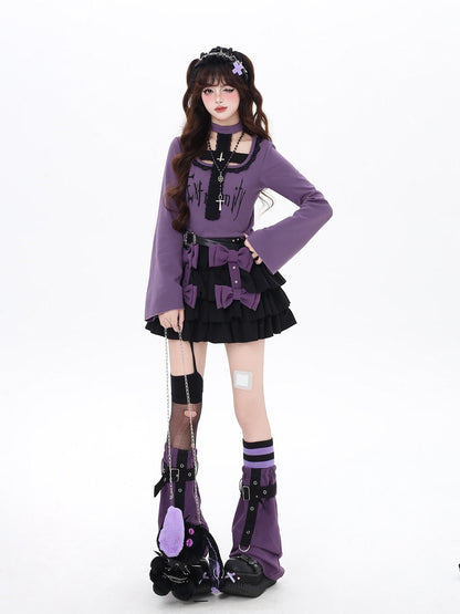 CRAZYGIRL Black Purple Gothic Halter Letter Print Slim Women&