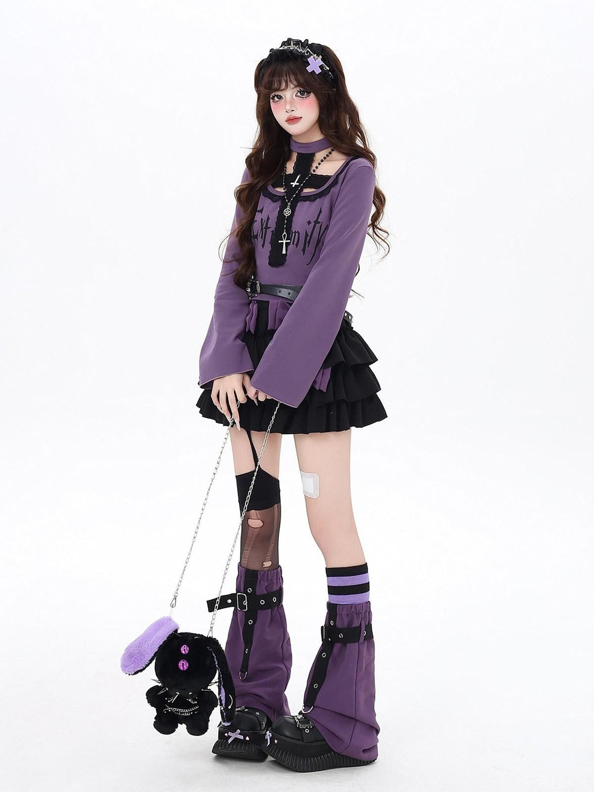 CRAZYGIRL Black Purple Gothic Halter Letter Print Slim Women&