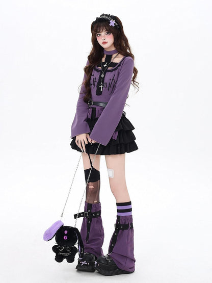 CRAZYGIRL Black Purple Gothic Halter Letter Print Slim Women&
