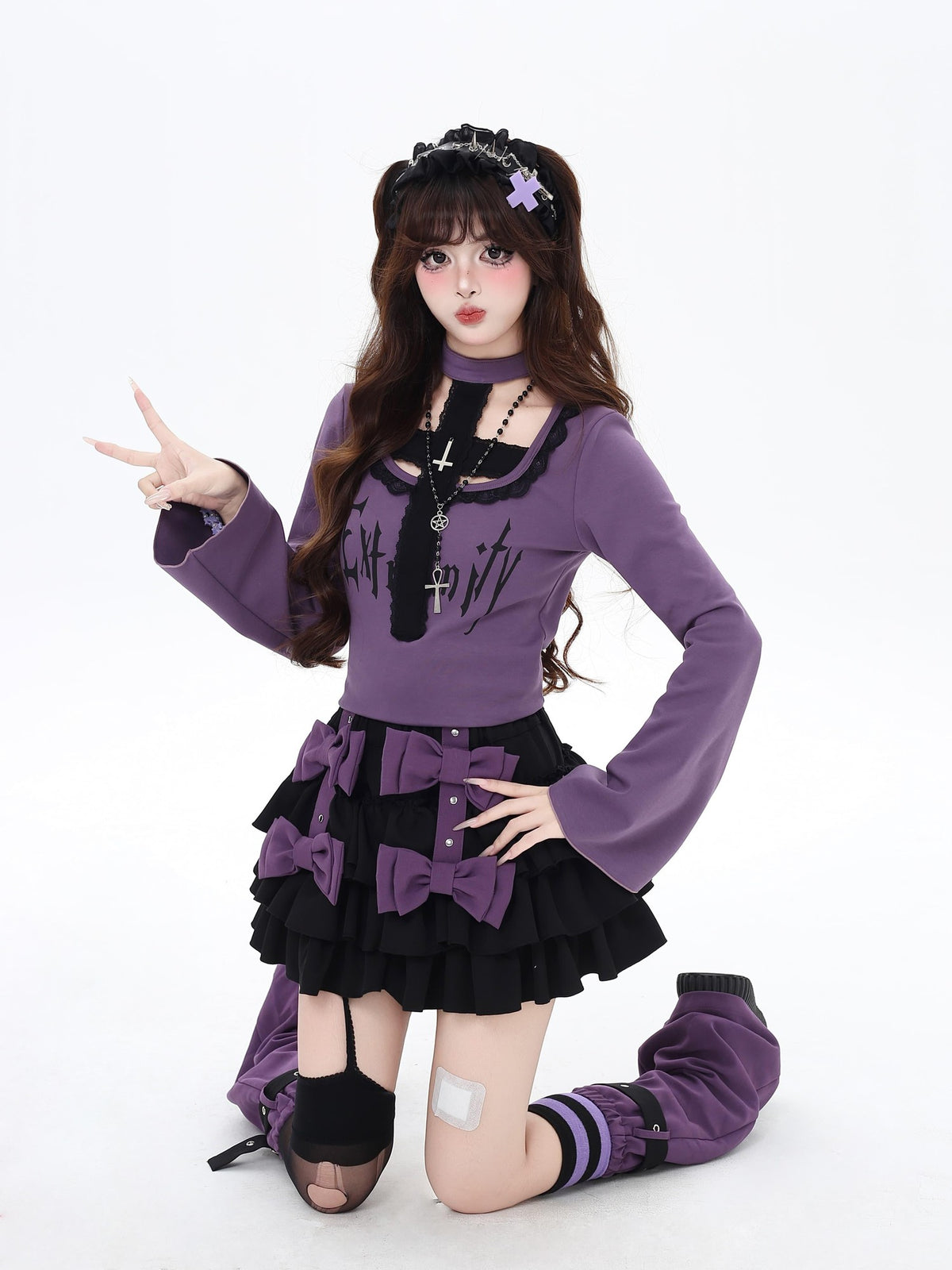 CRAZYGIRL Black Purple Gothic Halter Letter Print Slim Women&