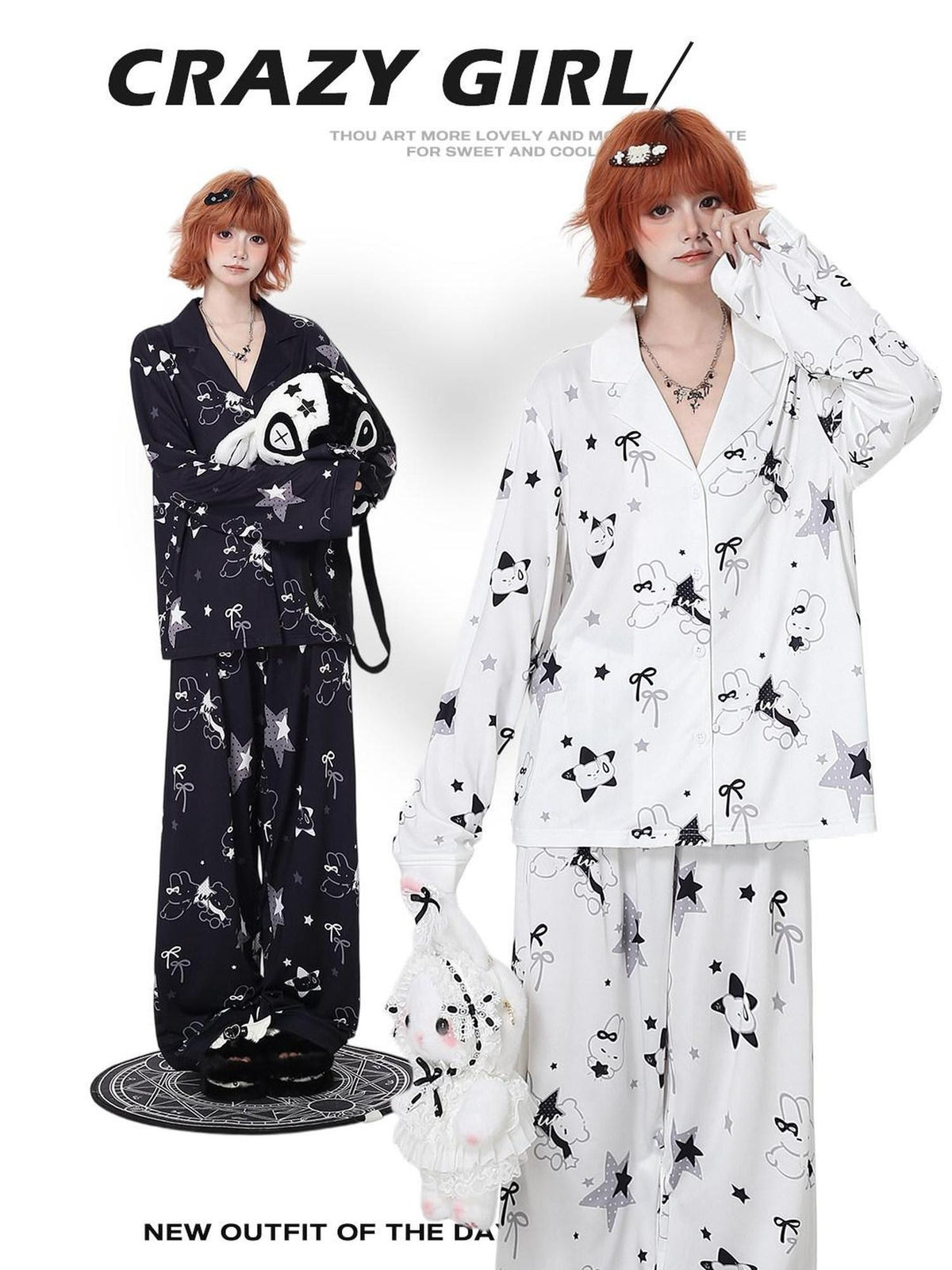 CRAZYGIRL Black White Rabbit Print Women&
