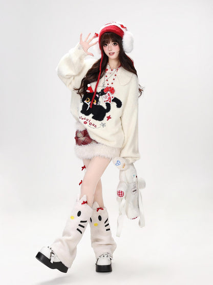 CRAZYGIRL Bow Detail Cat Print Loose Casual Women&
