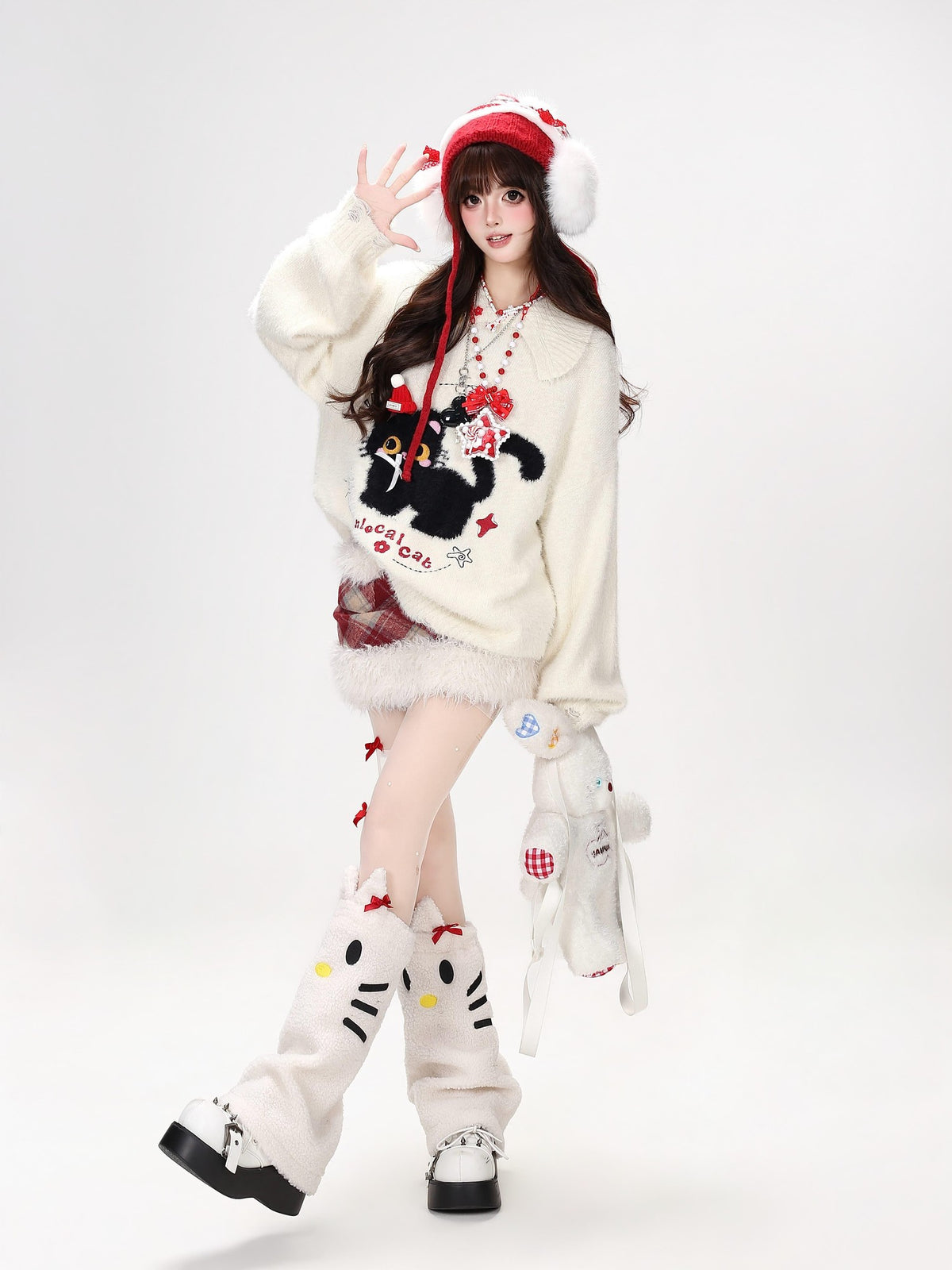 CRAZYGIRL Bow Detail Cat Print Loose Casual Women&