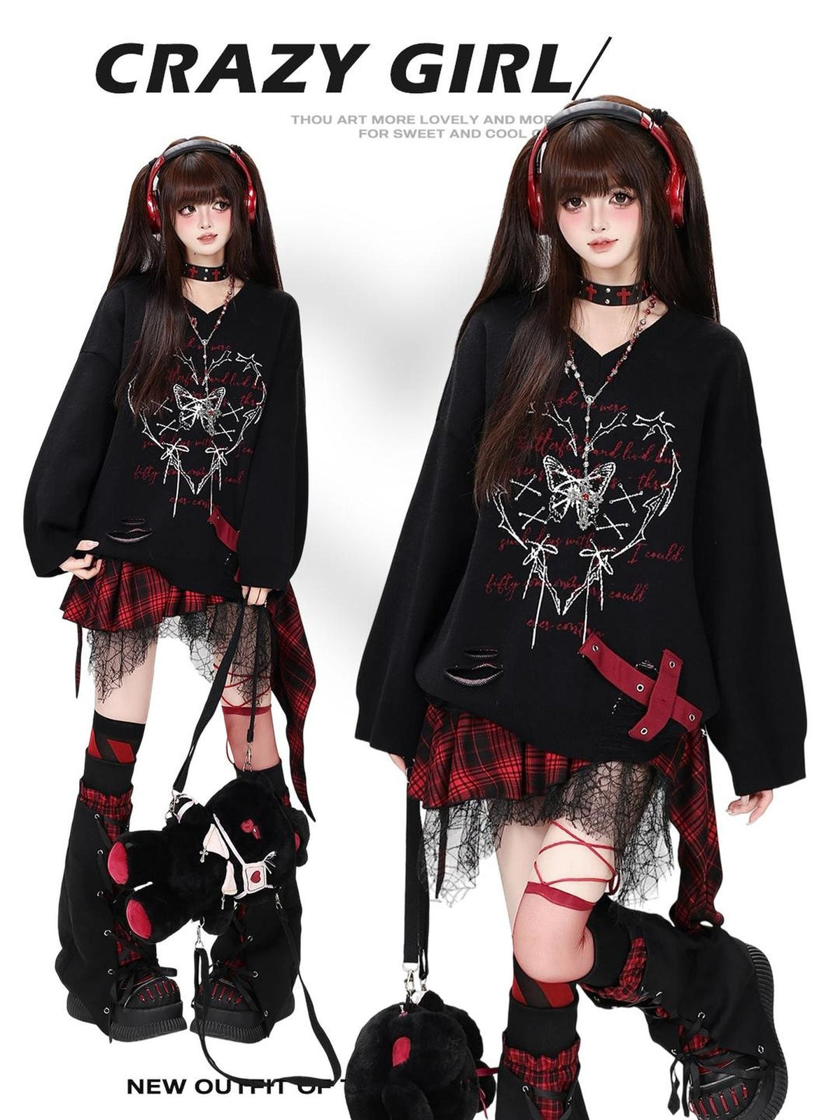 CRAZYGIRL Butterfly Heart Cutout Lace Up V-neck Women&