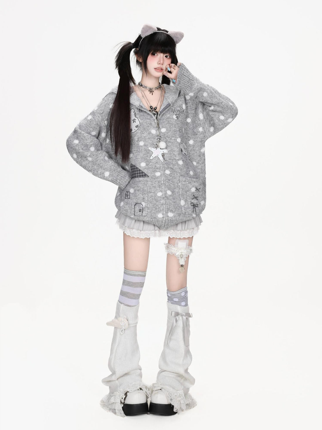 CRAZYGIRL Cartoon Bunny Polka Dot Loose Fit Women&