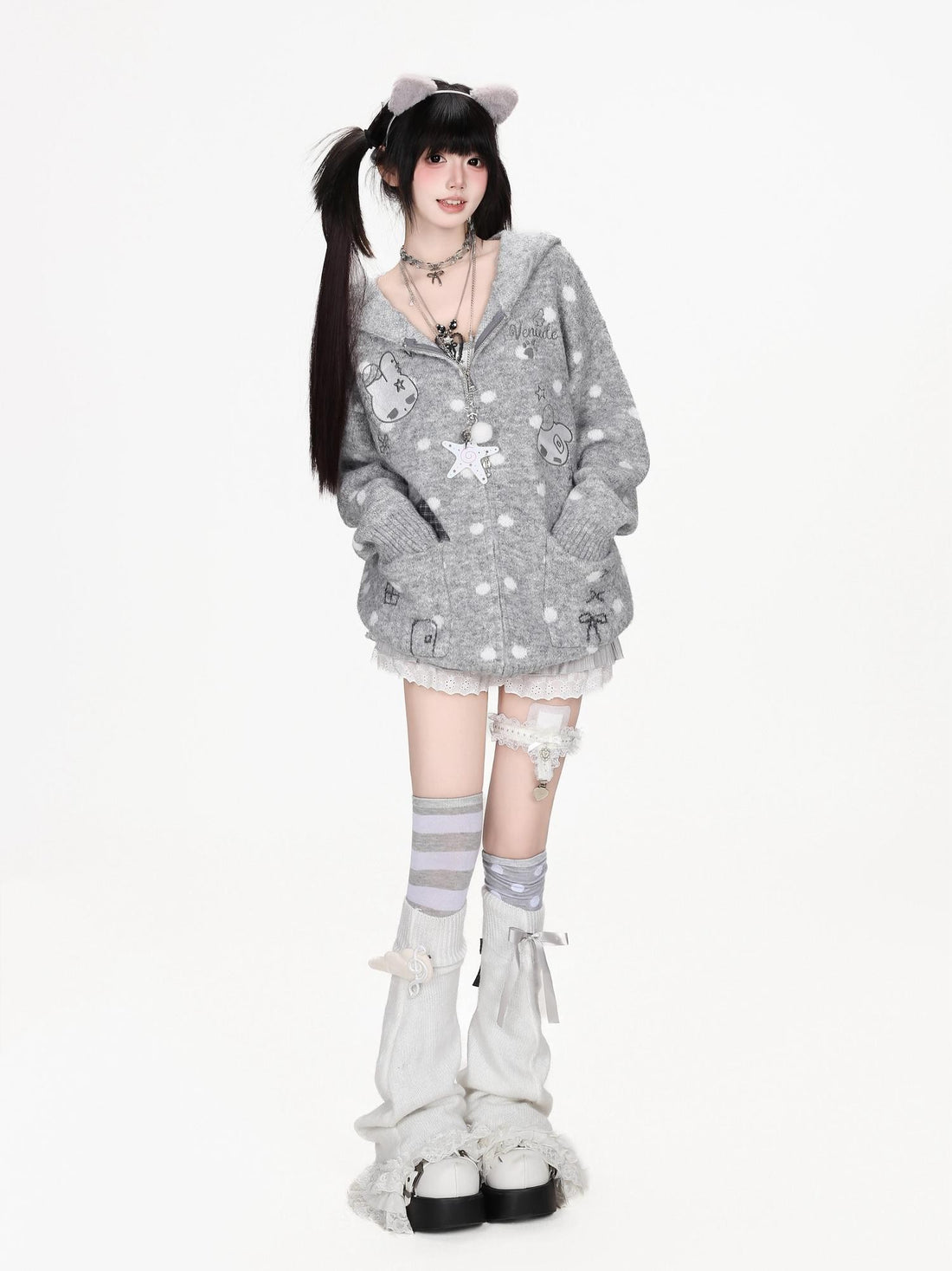 CRAZYGIRL Cartoon Bunny Polka Dot Loose Fit Women&