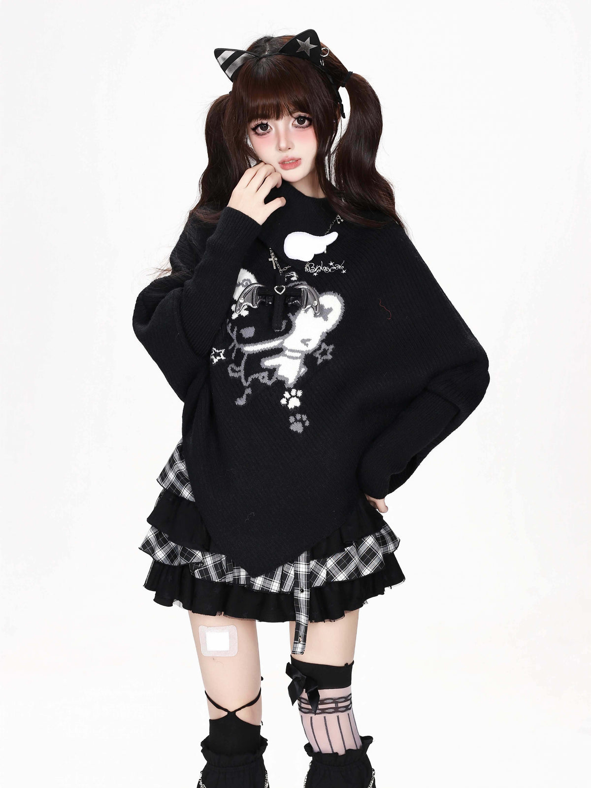 CRAZYGIRL_Cartoon_Mouse_High_Neck_Loose_Knit_Pullover_Women&