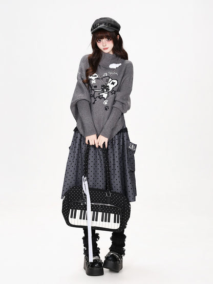 CRAZYGIRL Cartoon Mouse High Neck Loose Knit Pullover Women&