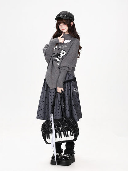 CRAZYGIRL Cartoon Mouse High Neck Loose Knit Pullover Women&