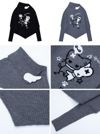 CRAZYGIRL Cartoon Mouse High Neck Loose Knit Pullover Women&
