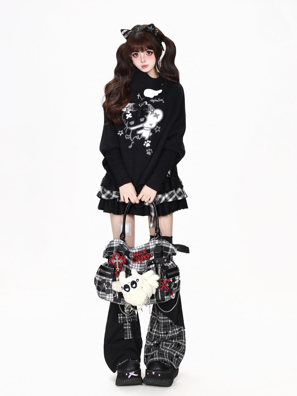 CRAZYGIRL Cartoon Mouse High Neck Loose Knit Pullover Women&