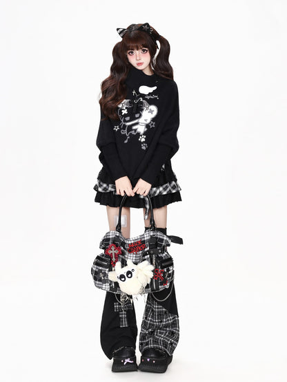 CRAZYGIRL Cartoon Mouse High Neck Loose Knit Pullover Women&