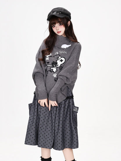 CRAZYGIRL Cartoon Mouse High Neck Loose Knit Pullover Women&