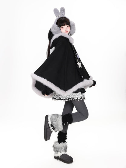 CRAZYGIRL Cat Ear Hooded Fuzzy Trim Padded Women&