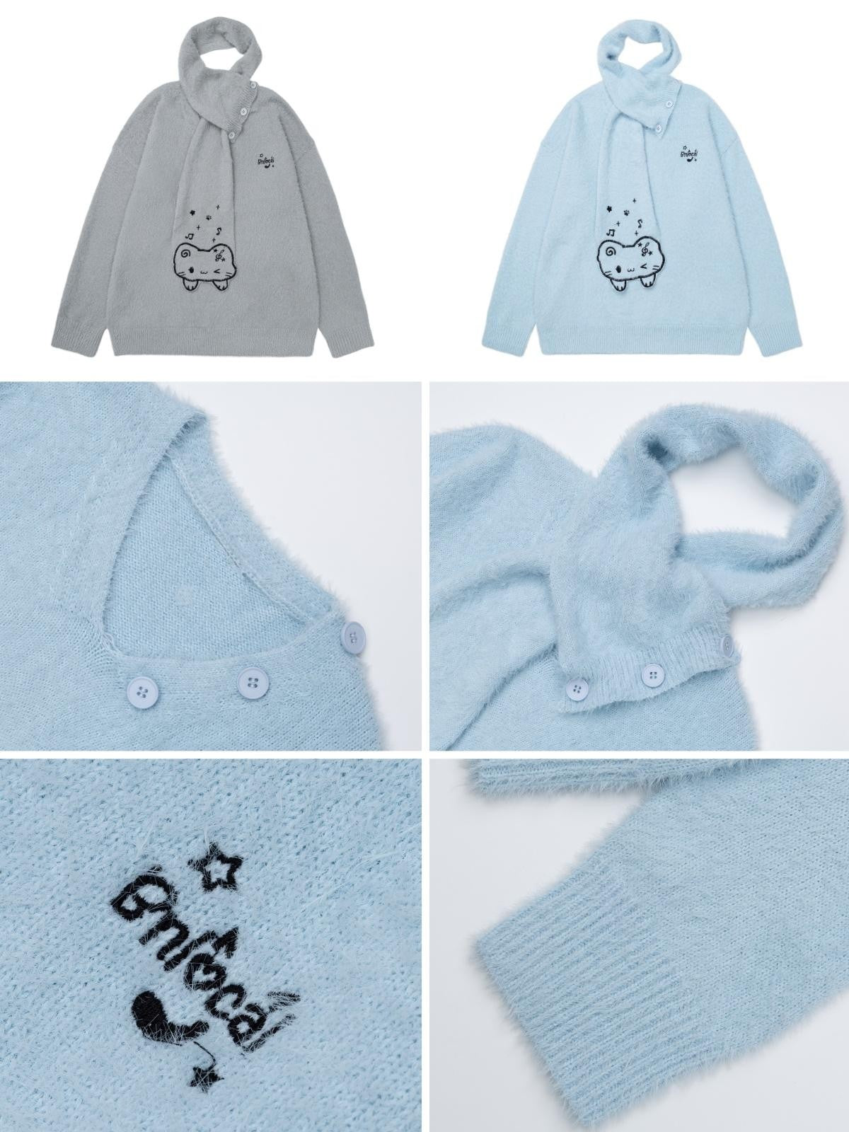 CRAZYGIRL Cat Embroidered Knit Loose Fit Pullover Women&