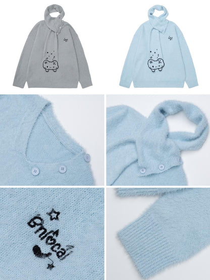CRAZYGIRL Cat Embroidered Knit Loose Fit Pullover Women&