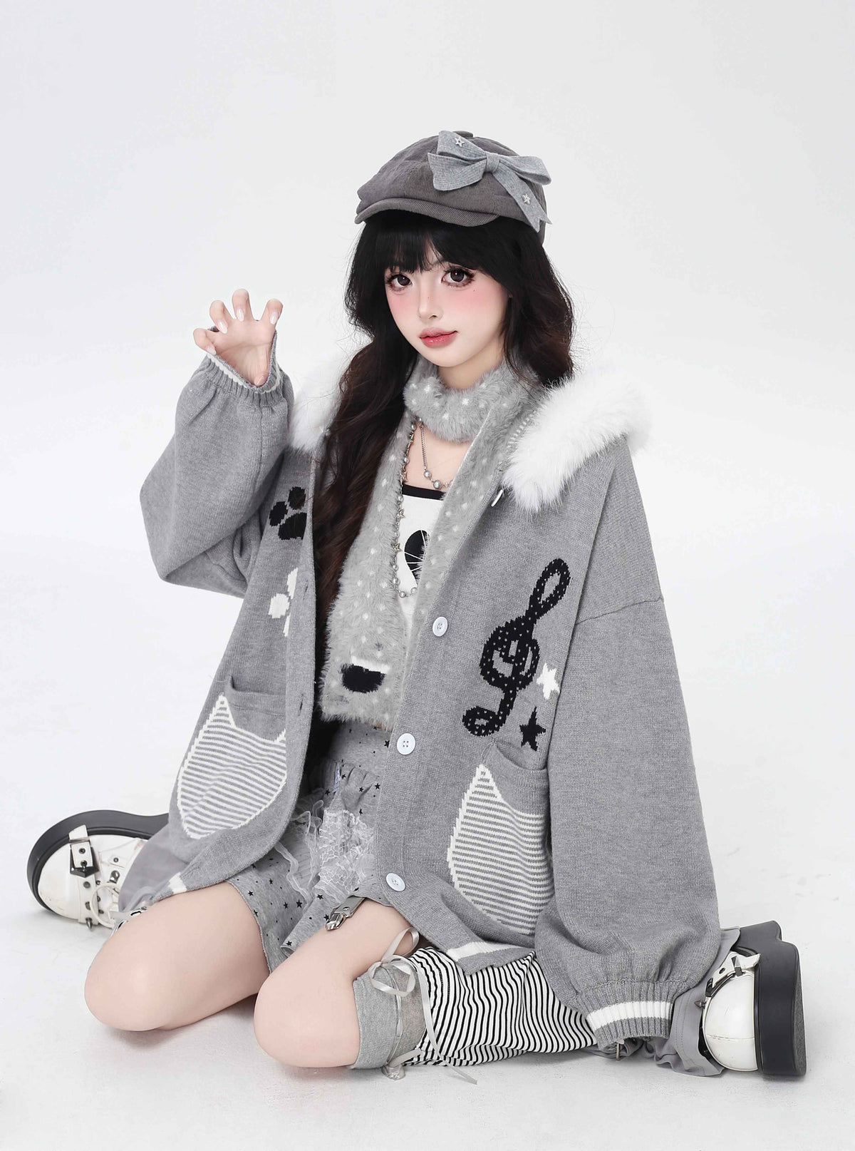 CRAZYGIRL_Cat_Print_Hooded_Knit_Loose_Fit_Long_Sleeve_Women&