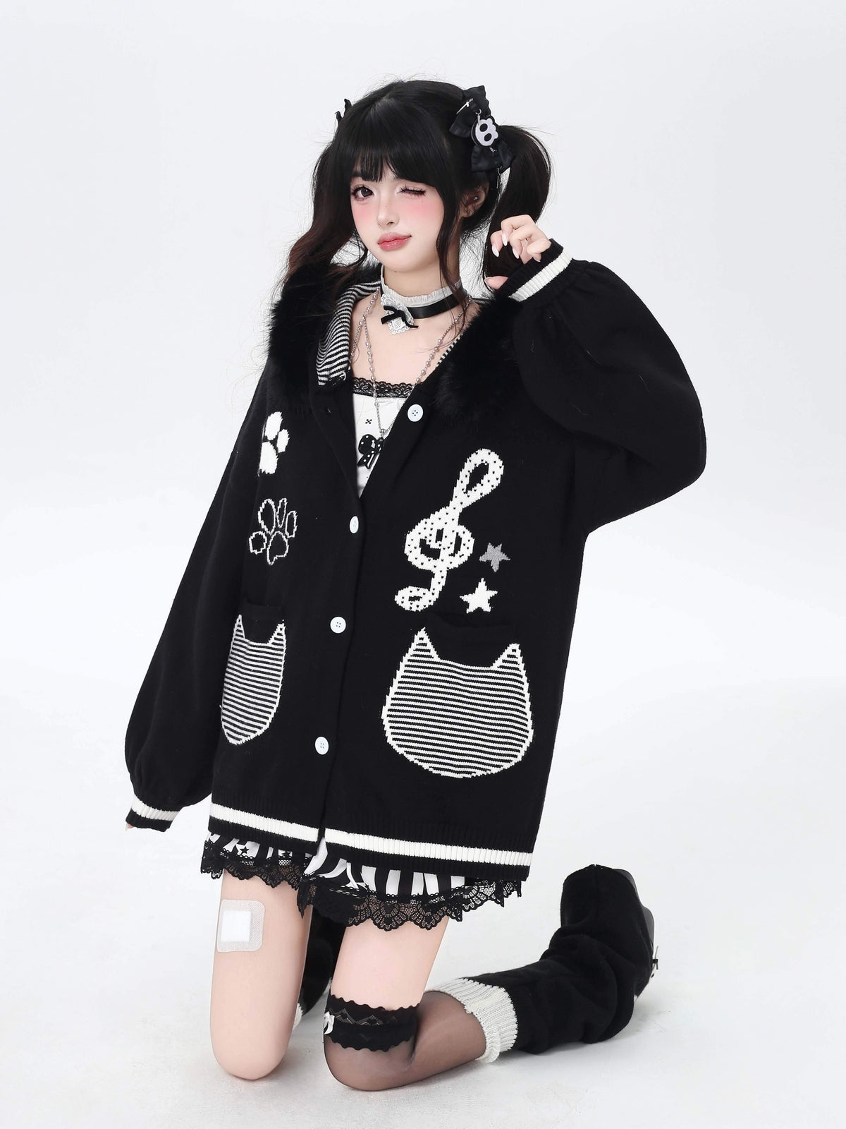 CRAZYGIRL_Cat_Print_Hooded_Knit_Loose_Fit_Long_Sleeve_Women&