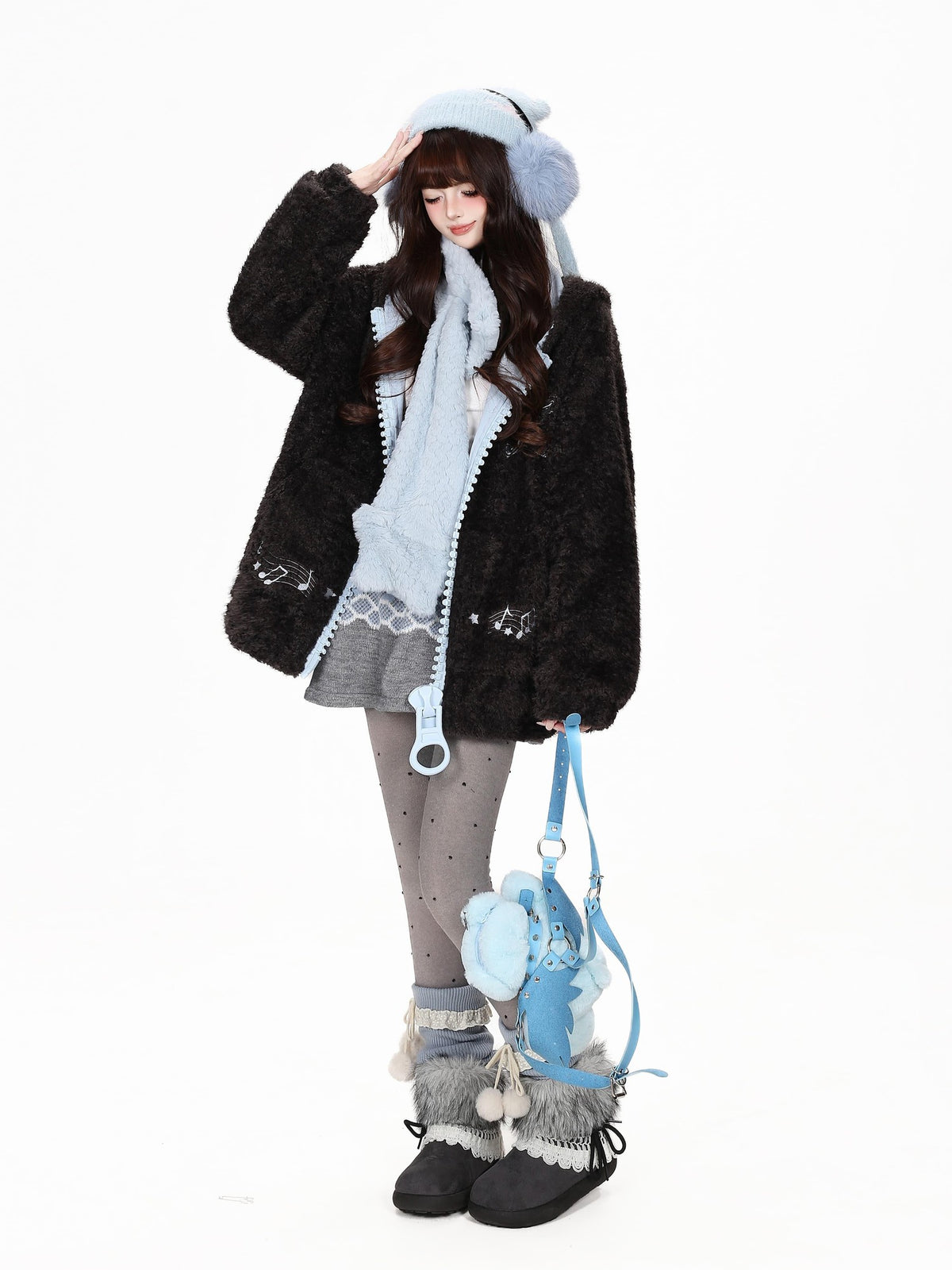 CRAZYGIRL Contrast Cartoon Cat Ear Hooded Loose Warm Women&