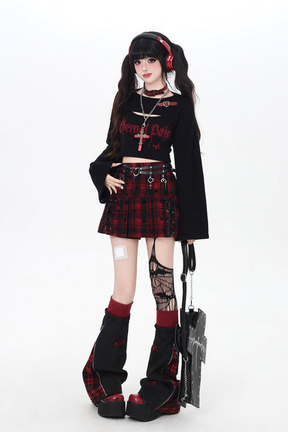 CRAZYGIRL_Cropped_Letter_Print_Buttoned_Long_Sleeve_Two_Piece_Women&