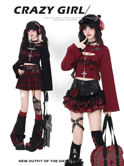CRAZYGIRL Cropped Letter Print Buttoned Long Sleeve Two Piece Women&