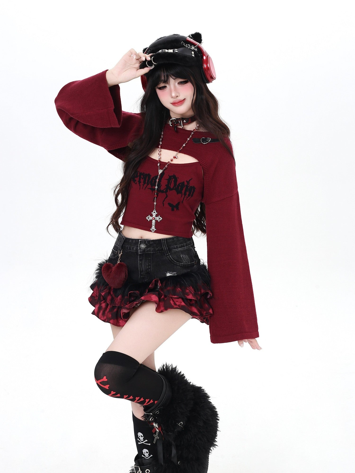 CRAZYGIRL Cropped Letter Print Buttoned Long Sleeve Two Piece Women&